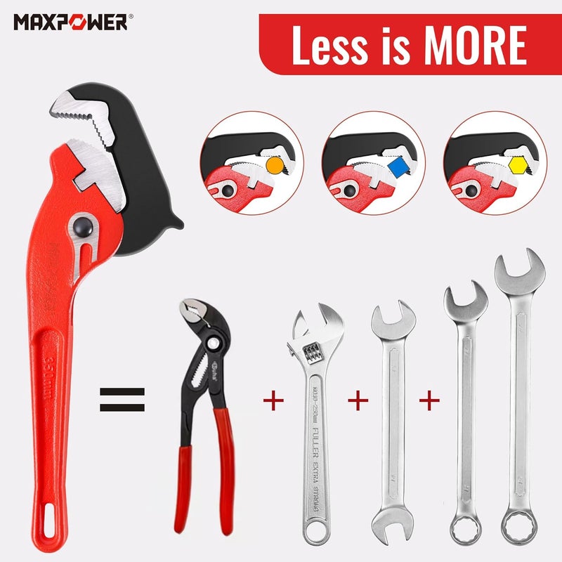 Max Power 14-inch Pipe Wrench, Self-Adjusting Pipe Wrench, Rapid Grip Multi-function Quick Self Adjustable Plumbing Pipe Capacity 0.7"-2" - Image 4